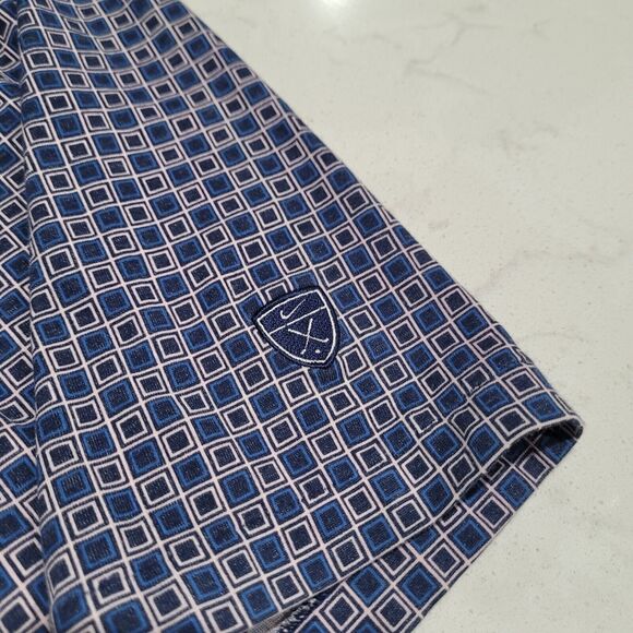 NIKE GOLF Tour DRI-FIT UV Geometric Checkered Polo Shirt NWOT Navy Blue Large - Picture 8 of 11